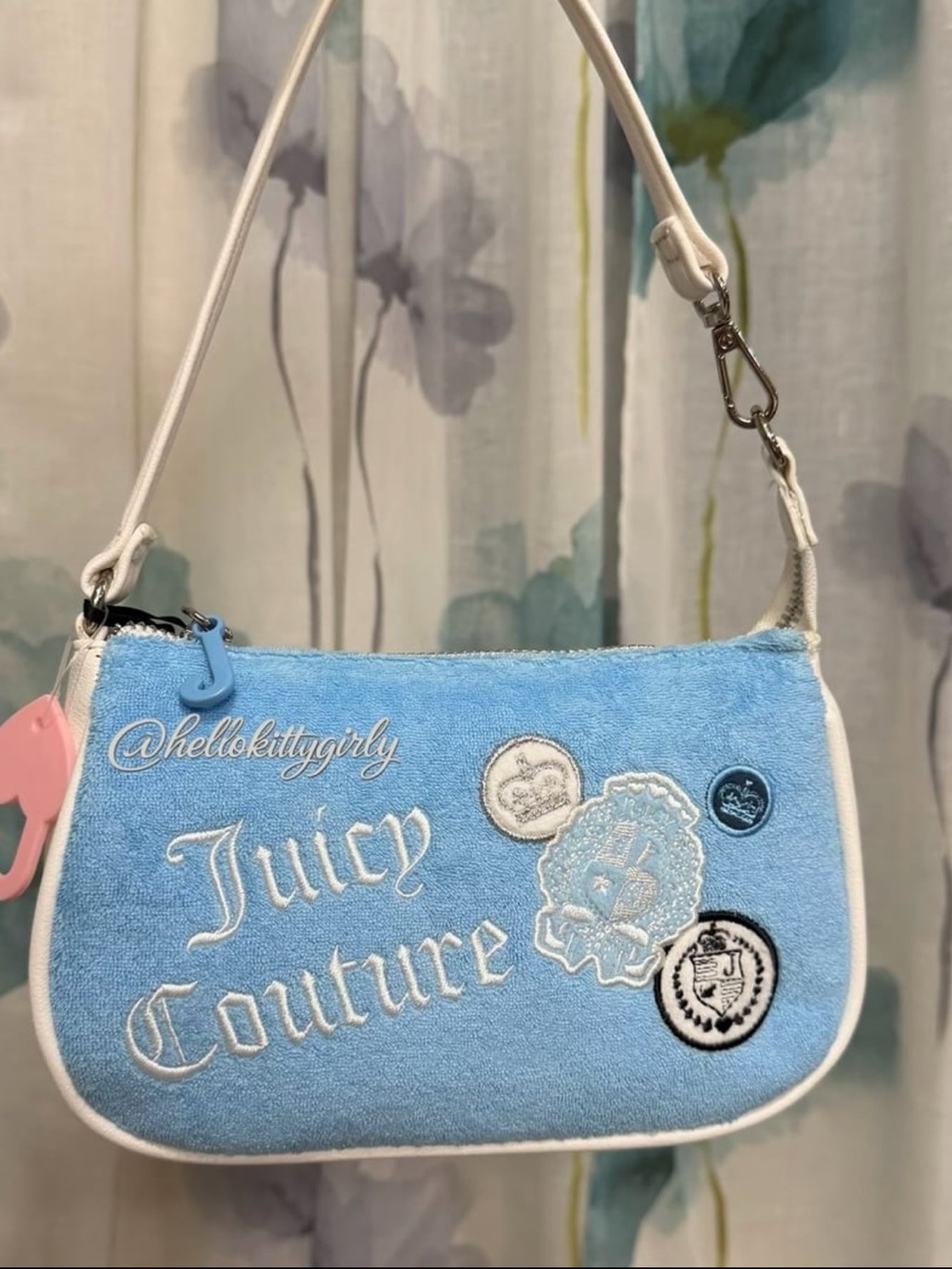 Juicy Couture Light Blue Terry Cloth Mini Wristlet with White Trim